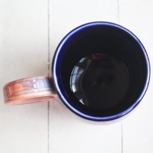 Image of Beautifully Glazed Purple and Pink and Dark Blue Pottery Mug, 12 Ounce Coffee Cup, Made in USA