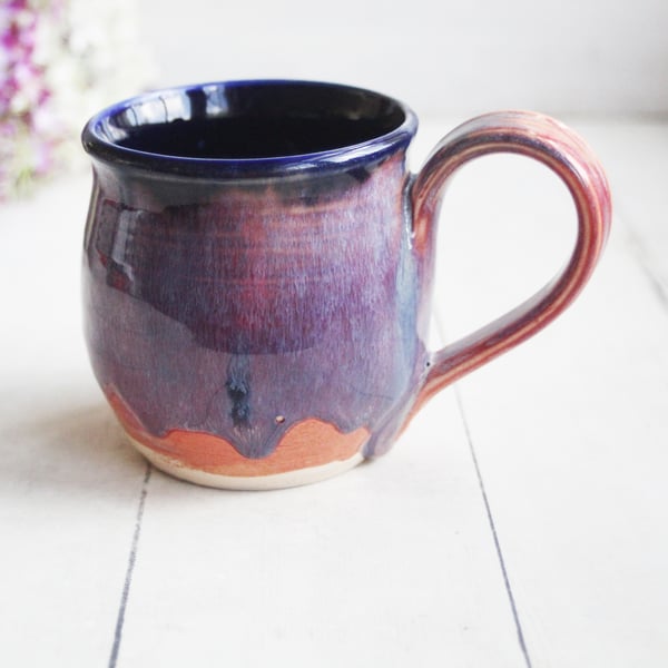 Image of Beautifully Glazed Purple and Pink and Dark Blue Pottery Mug, 12 Ounce Coffee Cup, Made in USA