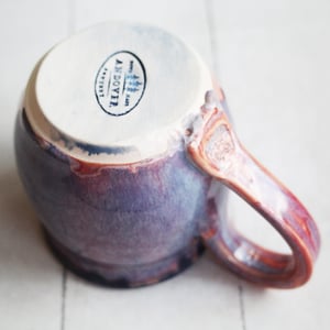 Image of Beautifully Glazed Purple and Pink and Dark Blue Pottery Mug, 12 Ounce Coffee Cup, Made in USA