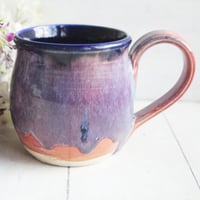 Image 6 of Beautifully Glazed Purple and Pink and Dark Blue Pottery Mug, 12 Ounce Coffee Cup, Made in USA