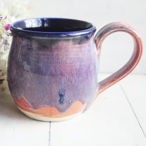 Image of Beautifully Glazed Purple and Pink and Dark Blue Pottery Mug, 12 Ounce Coffee Cup, Made in USA