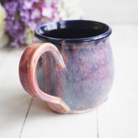 Image 7 of Beautifully Glazed Purple and Pink and Dark Blue Pottery Mug, 12 Ounce Coffee Cup, Made in USA