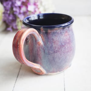 Image of Beautifully Glazed Purple and Pink and Dark Blue Pottery Mug, 12 Ounce Coffee Cup, Made in USA