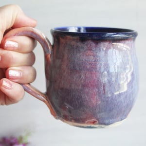 Image of Beautifully Glazed Purple and Pink and Dark Blue Pottery Mug, 12 Ounce Coffee Cup, Made in USA
