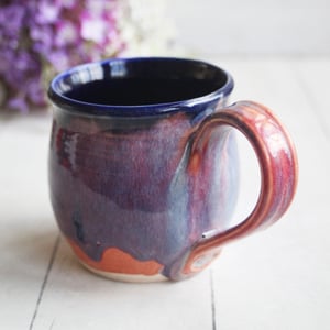 Image of Beautifully Glazed Purple and Pink and Dark Blue Pottery Mug, 12 Ounce Coffee Cup, Made in USA