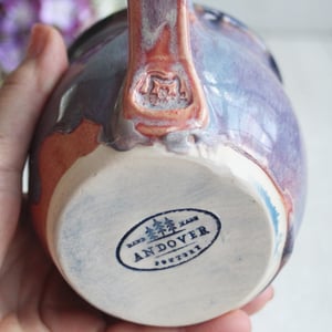 Image of Beautifully Glazed Purple and Pink and Dark Blue Pottery Mug, 12 Ounce Coffee Cup, Made in USA