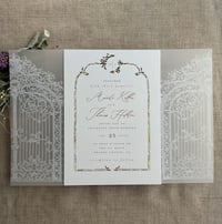 Image 22 of Castle gate printed vellum wrap for 5x7 cards PACK of 10