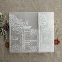 Image 23 of Castle gate printed vellum wrap for 5x7 cards PACK of 10