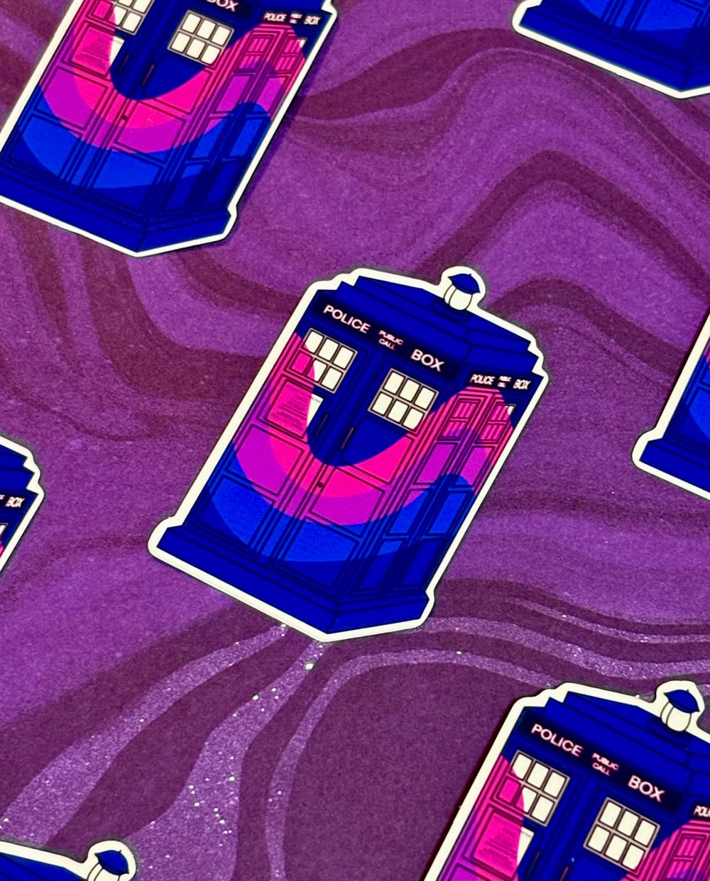 Image of Bisexual Tardis Sticker, Pride, LGBTQIA+, Dr. Who