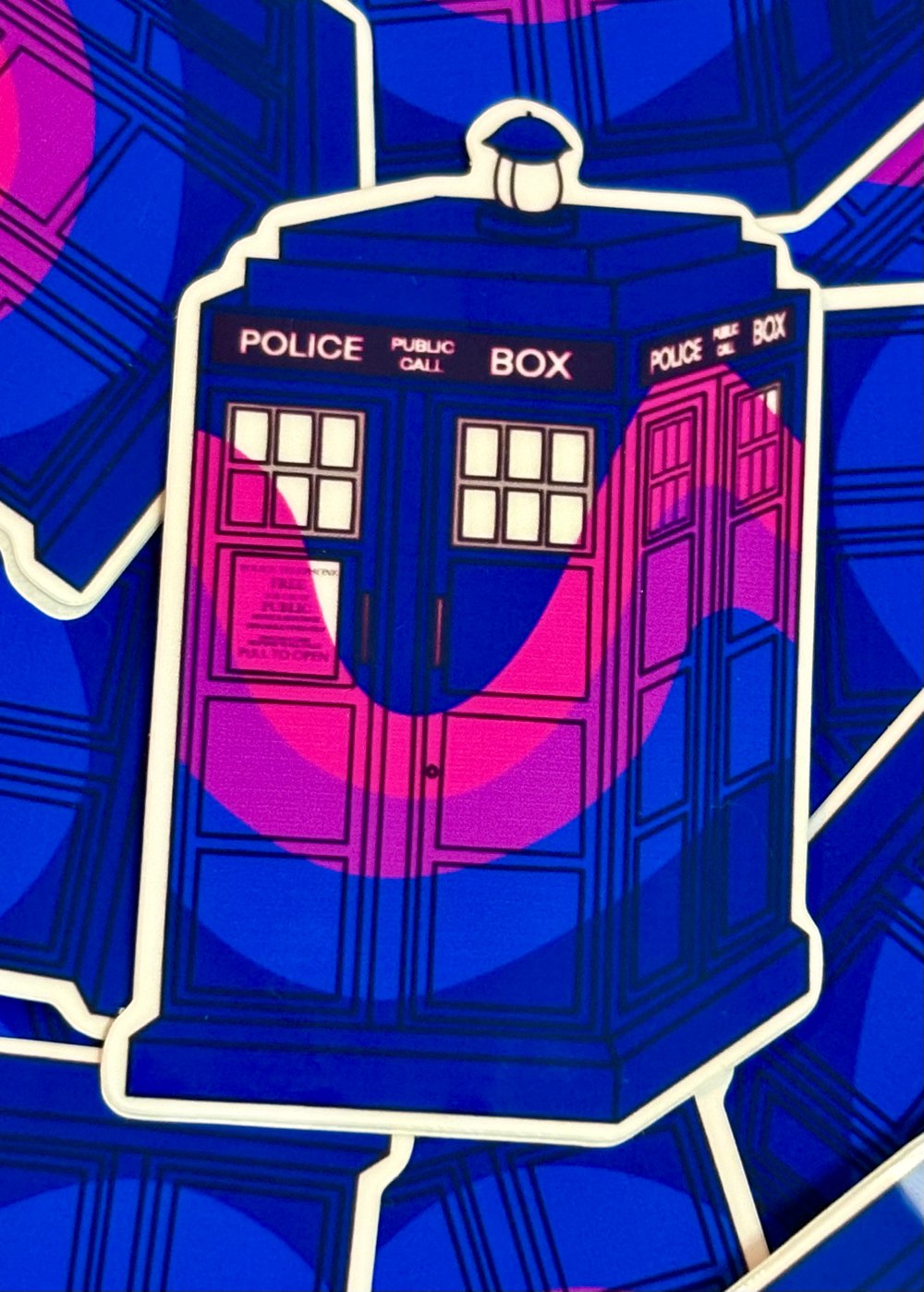 Image of Bisexual Tardis Sticker, Pride, LGBTQIA+, Dr. Who