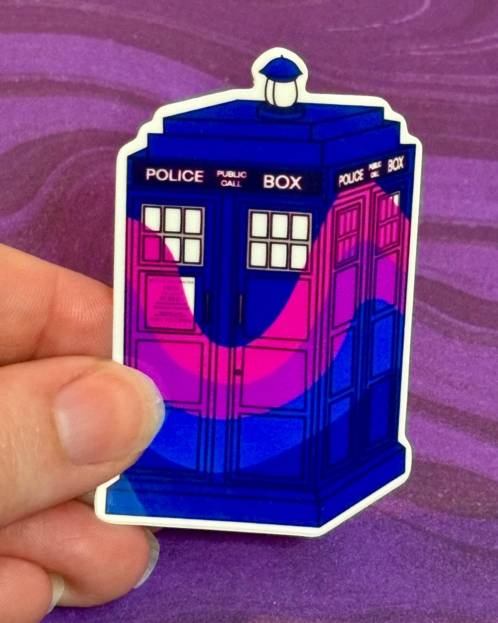 Image of Bisexual Tardis Sticker, Pride, LGBTQIA+, Dr. Who