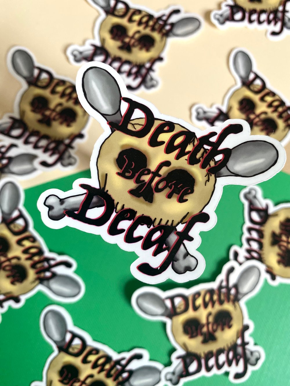 Image of Death Before Decaf Sticker