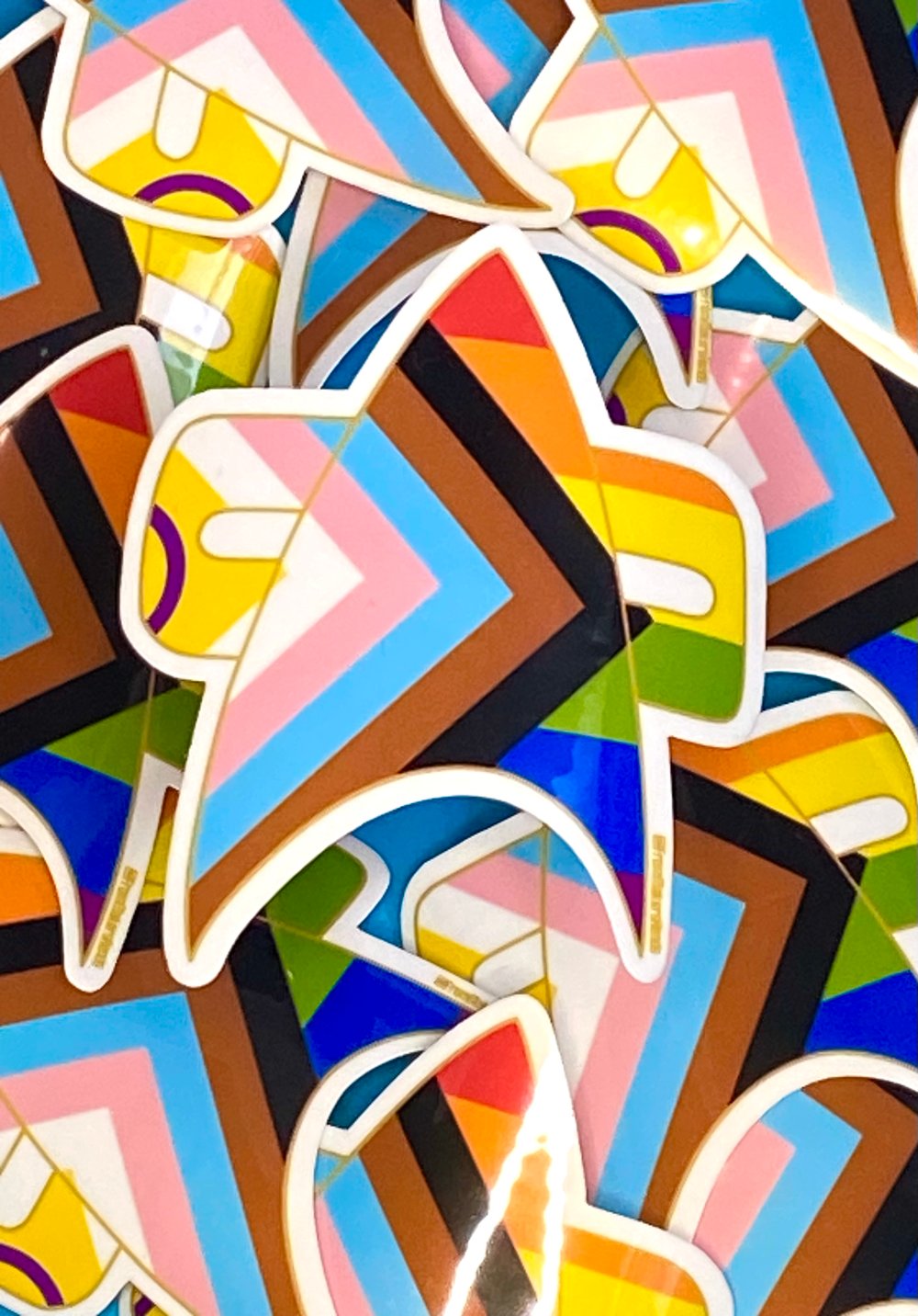 Image of New Progress Pride Com Badge Sticker, Pride, LGBTQIA+, Star Trek Voyager, DS9