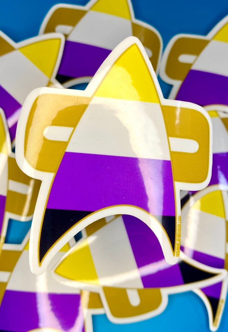 Image of Non Binary Com Badge Sticker, Pride, LGBTQIA+, Star Trek Voyager, DS9