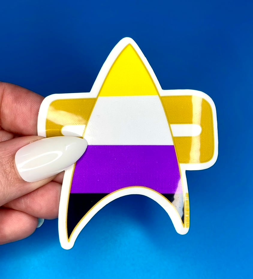 Image of Non Binary Com Badge Sticker, Pride, LGBTQIA+, Star Trek Voyager, DS9
