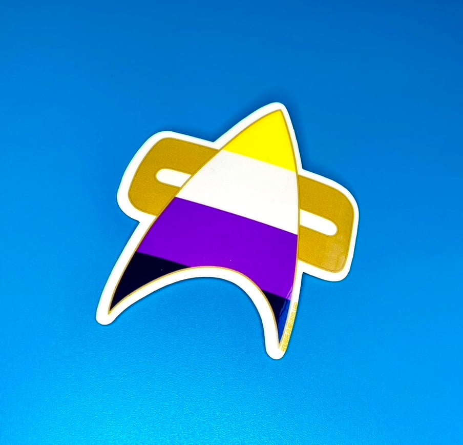 Image of Non Binary Com Badge Sticker, Pride, LGBTQIA+, Star Trek Voyager, DS9