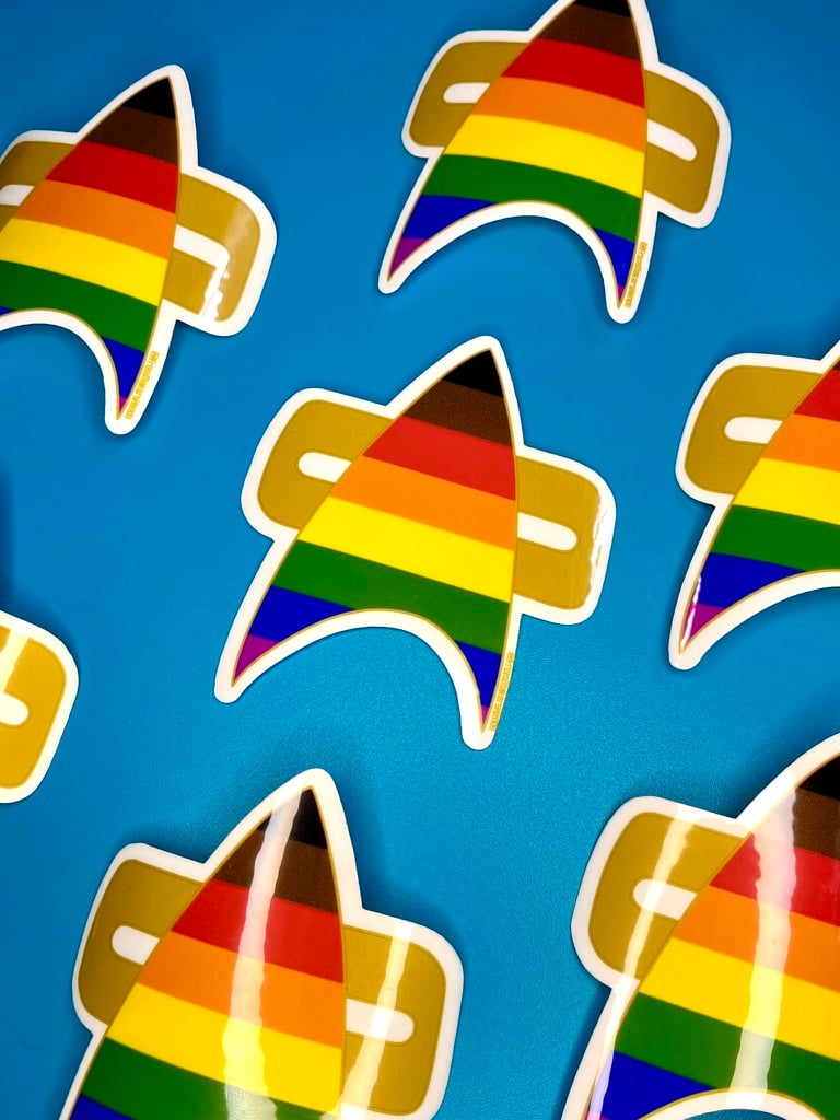 Image of Philly Pride Com Badge Sticker, Pride, LGBTQIA+, Star Trek Voyager, DS9