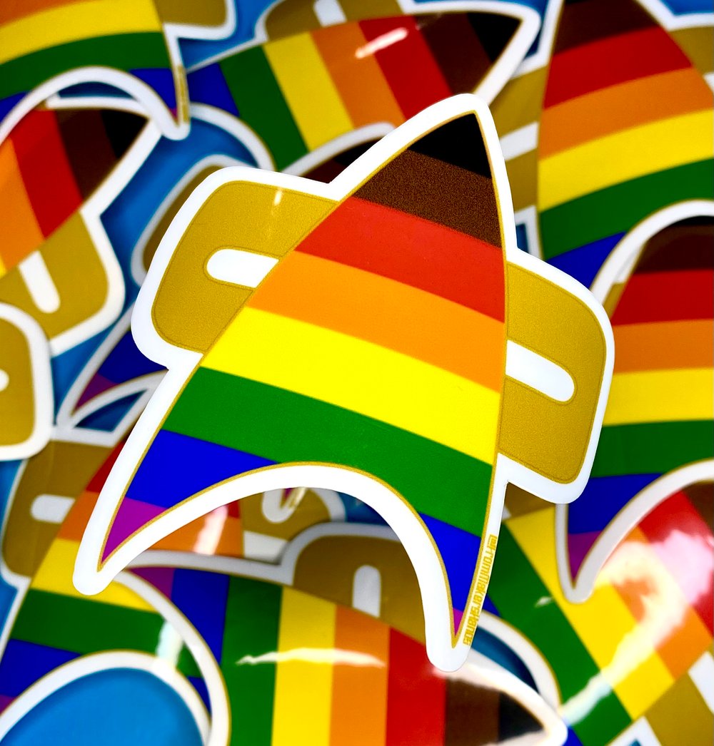 Image of Philly Pride Com Badge Sticker, Pride, LGBTQIA+, Star Trek Voyager, DS9