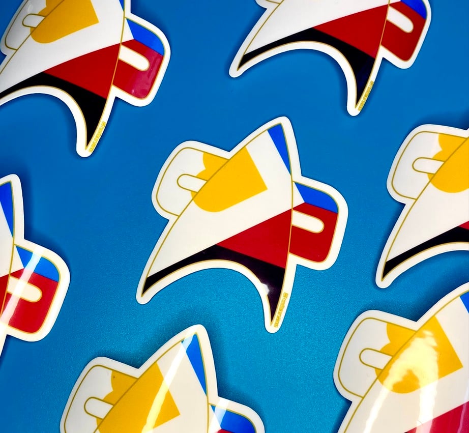 Image of Polyamourous Com Badge Sticker, Pride, LGBTQIA+, Star Trek Voyager, DS9