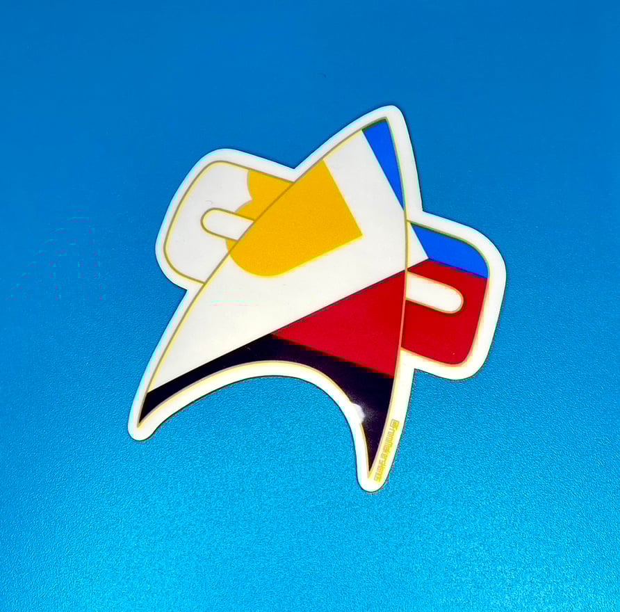 Image of Polyamourous Com Badge Sticker, Pride, LGBTQIA+, Star Trek Voyager, DS9