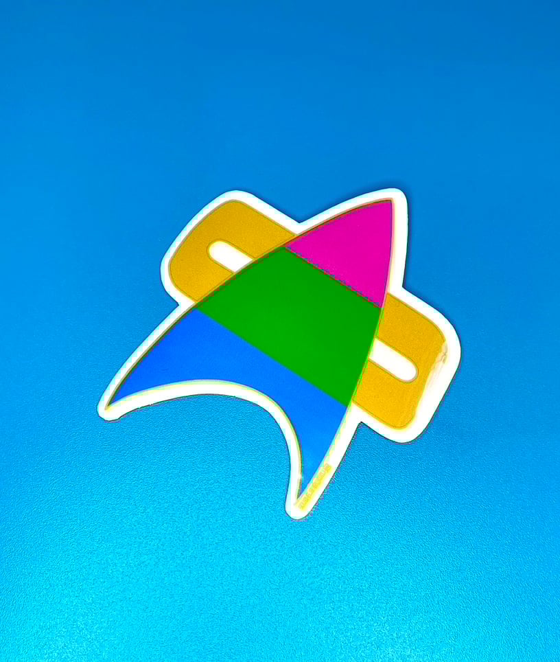 Image of Polysexual Pride Com Badge Sticker, Pride, LGBTQIA+, Star Trek Voyager, DS9