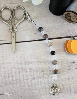 Image of Amber or Black Agate Natural Stone/Pumpkin Charm/Scissor Fob/Pull