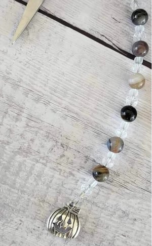 Image of Amber or Black Agate Natural Stone/Pumpkin Charm/Scissor Fob/Pull