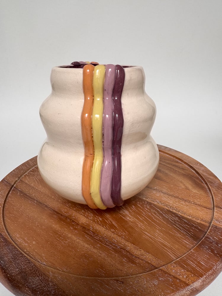 Image of  Porcelain Planter/Vase with Horizontal Stripes
