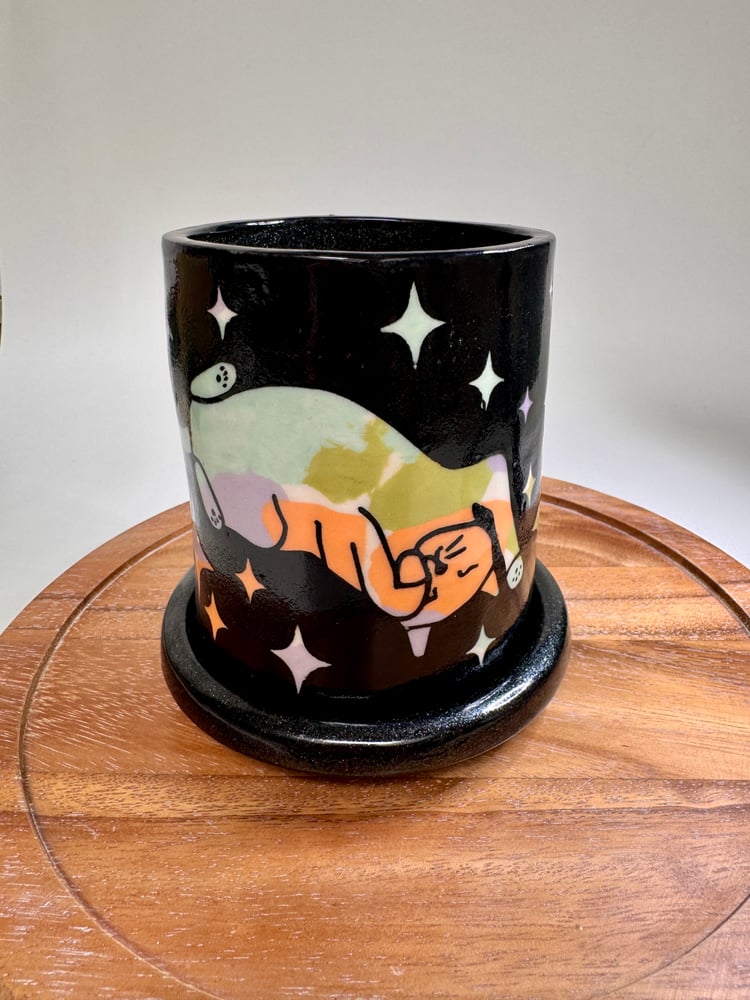 Image of Porcelain Planter with Cat and Stars