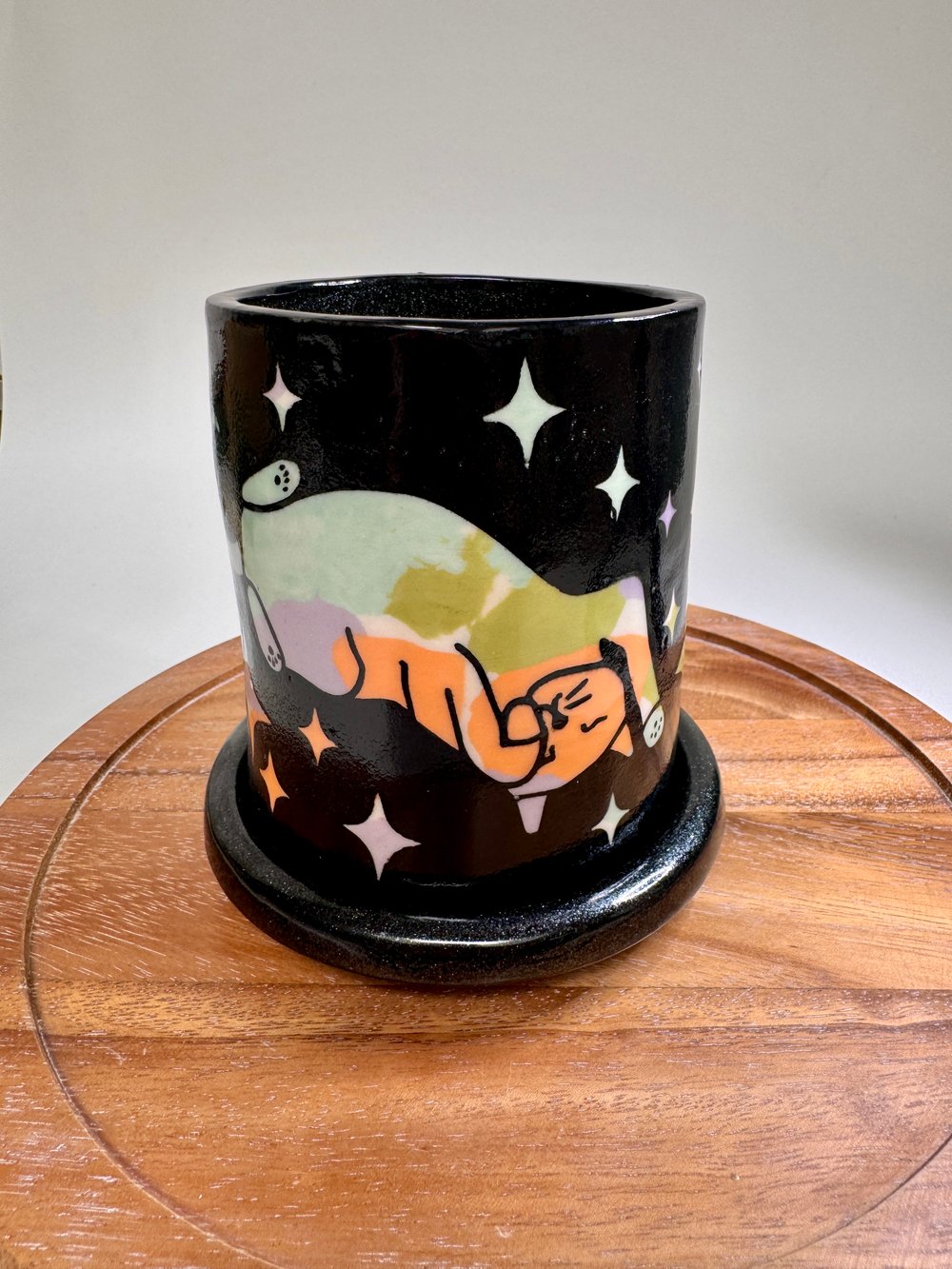 Image of Porcelain Planter with Cat and Stars