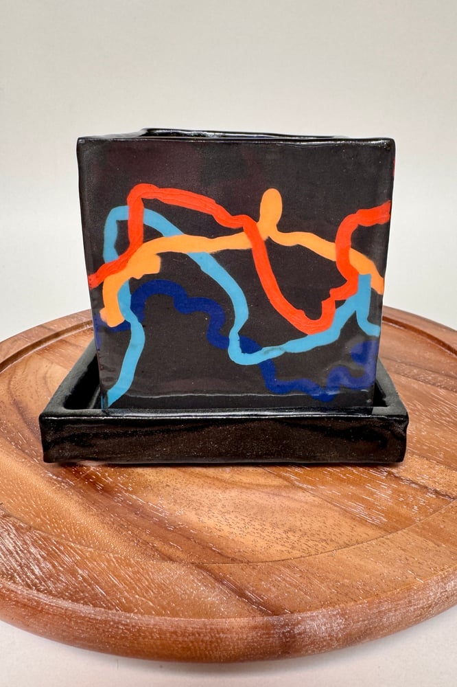 Image of Black Cube Shaped Porcelain Planter