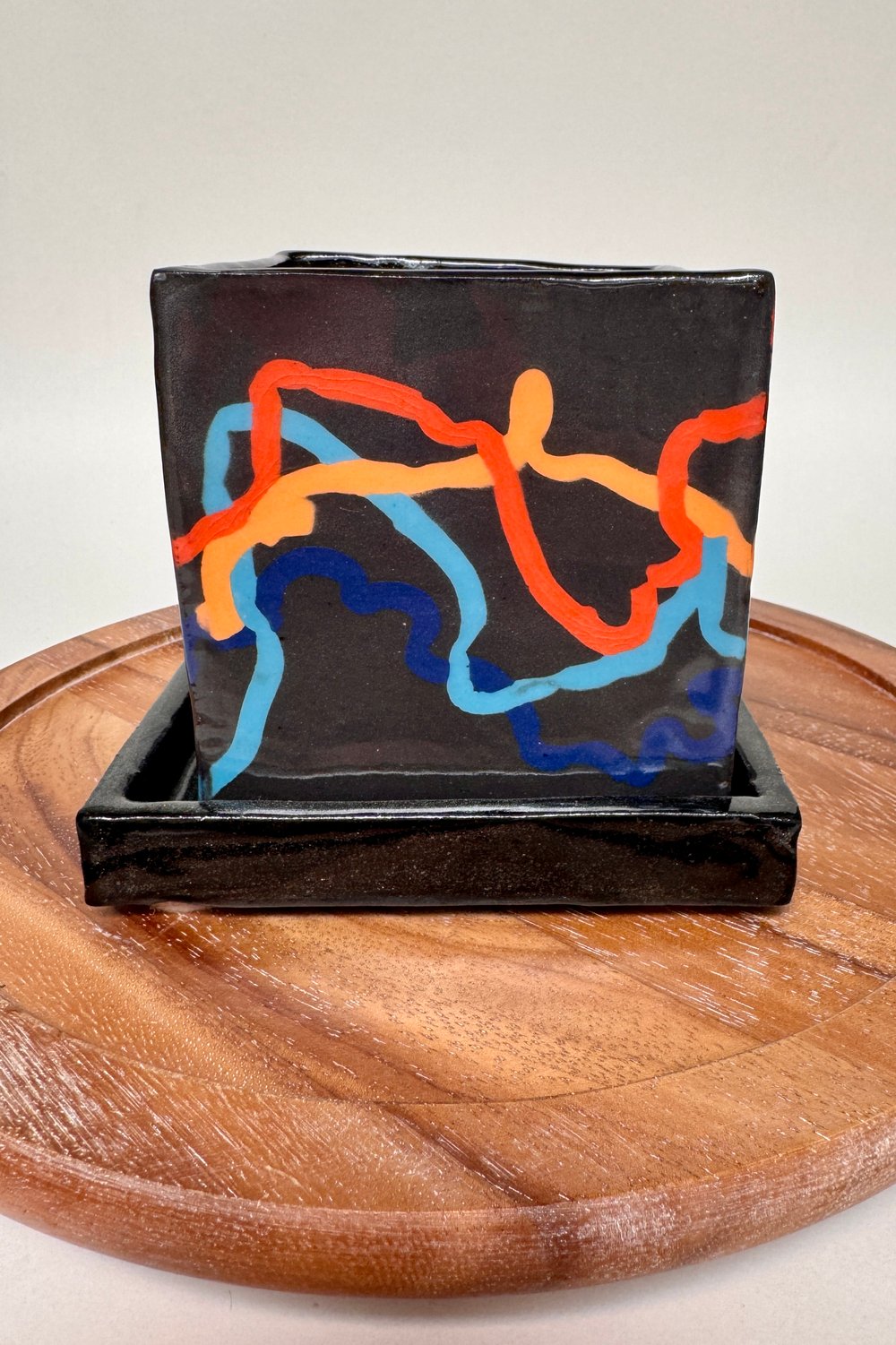 Image of Black Cube Shaped Porcelain Planter