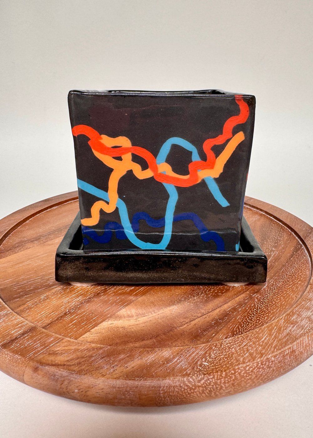 Image of Black Cube Shaped Porcelain Planter