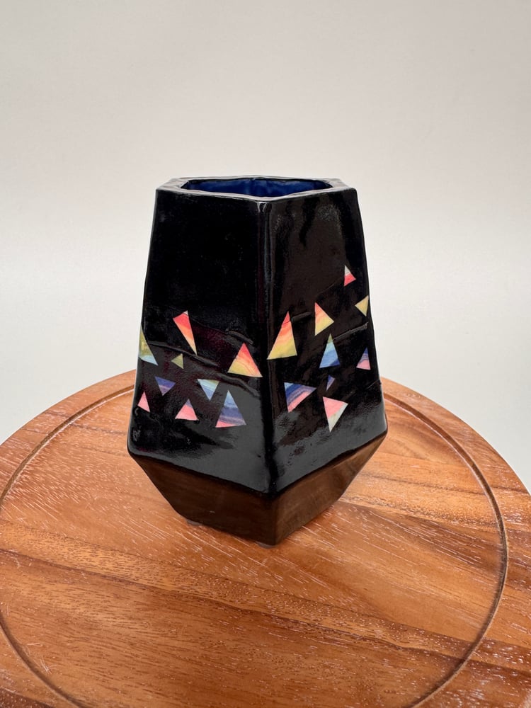 Image of Black Ceramic Geometric Rainbow Planter