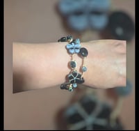 Image 5 of Wire Wrapped Black and Gold Flower Bangle