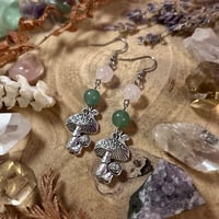 Image 2 of Rose Quartz & Aventurine Mushroom Earrings