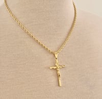 Image 2 of 14k EP Cross Pendant With Rope Chain 