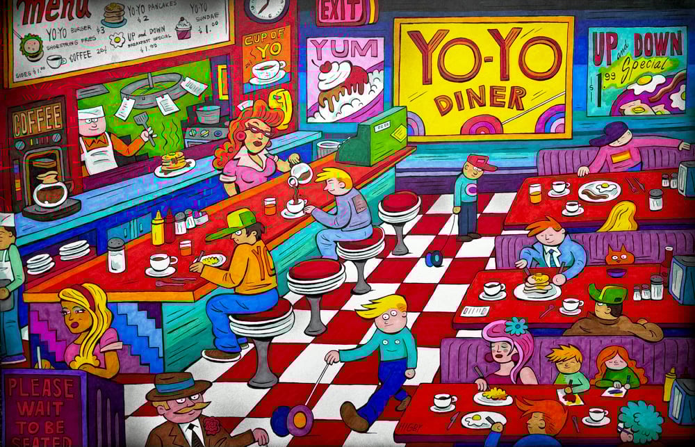 Image of The Yo-Yo Diner original ink illustration 15x20 inches
