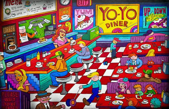 Image of The Yo-Yo Diner original ink illustration 15x20 inches