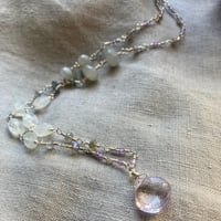 Image 4 of Pink Amethyst Gray Moonstone Rainbow Moonstone Sterling Silver Necklace