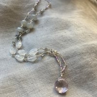 Image 3 of Pink Amethyst Gray Moonstone Rainbow Moonstone Sterling Silver Necklace