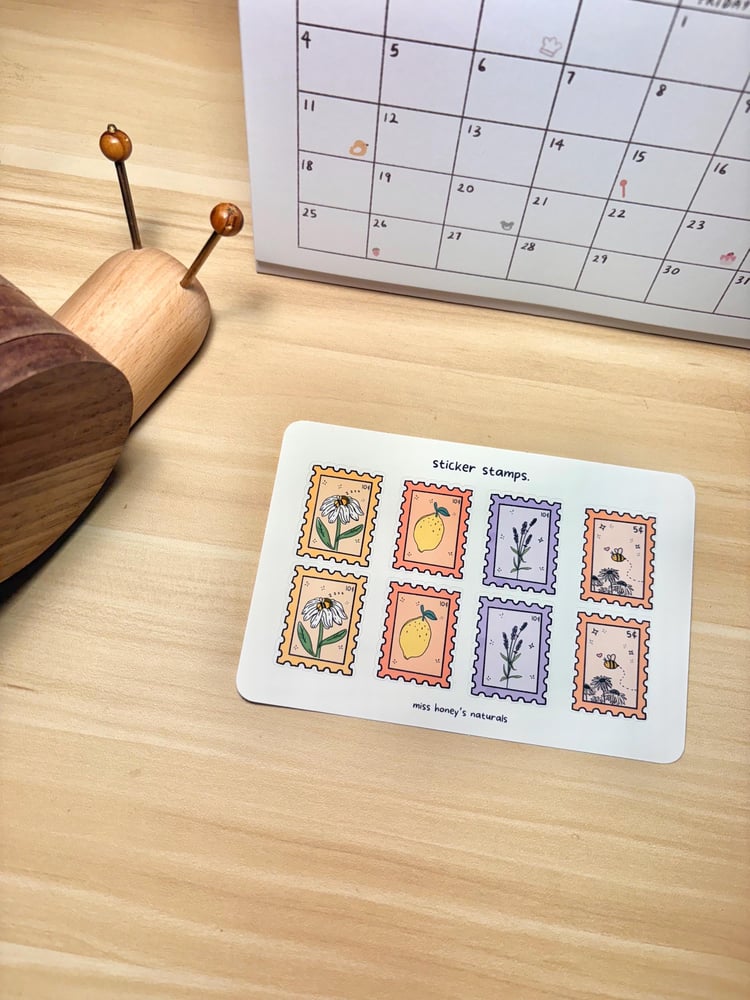 Image of Cottagecore Postage Stamp Sticker Sheet (8 stickers)