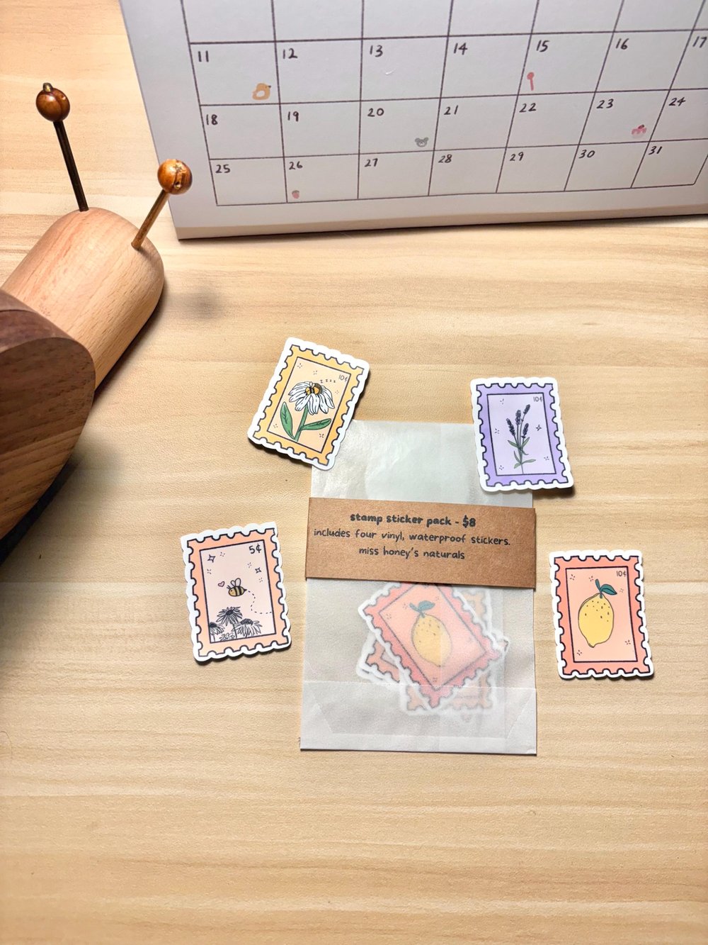 Image of Cottagecore Waterproof Postage Stamp Sticker Pack |  Set of 4 Vinyl Stickers