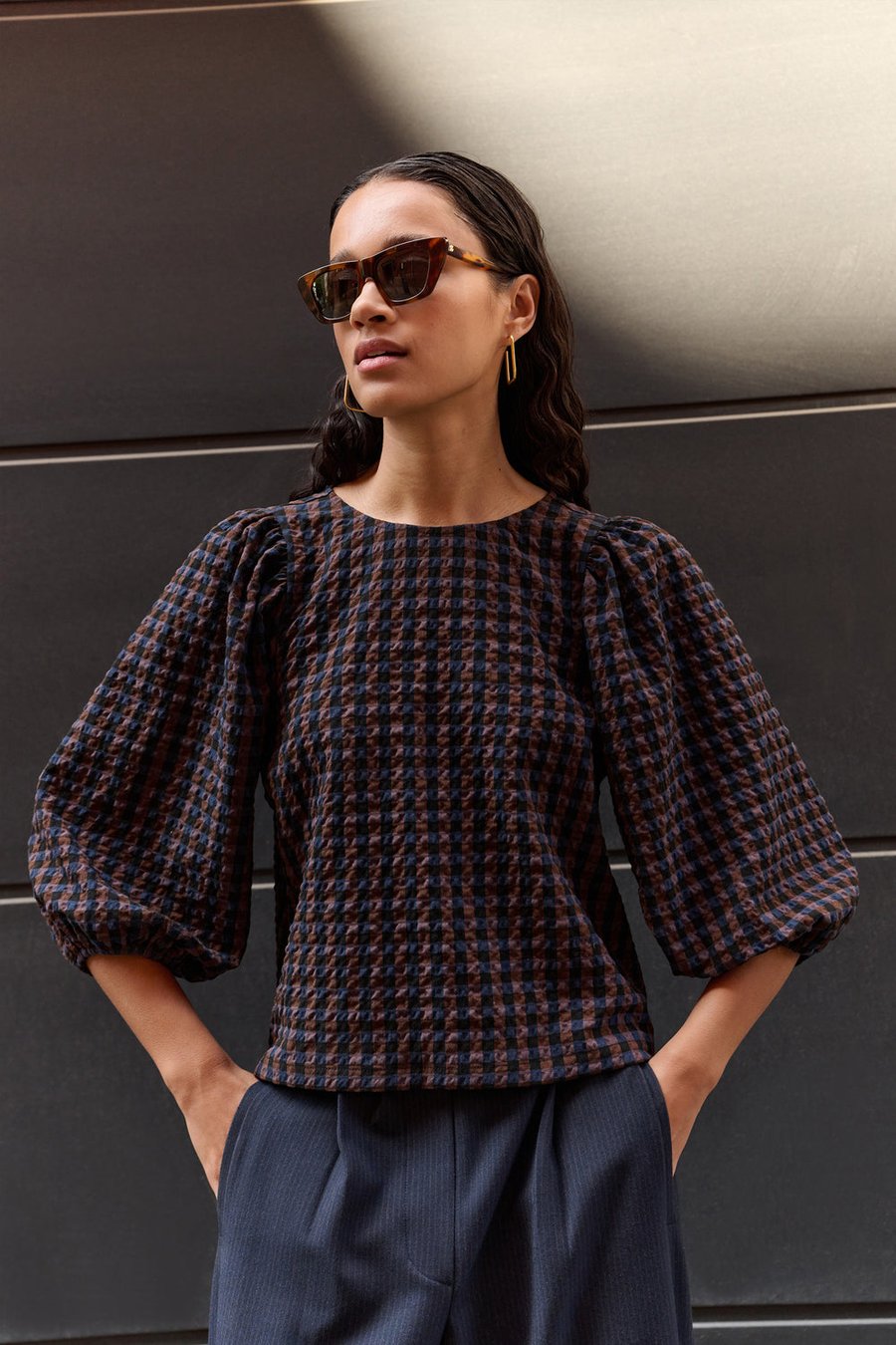 Image of 1-Blusa jet check blouse | little check