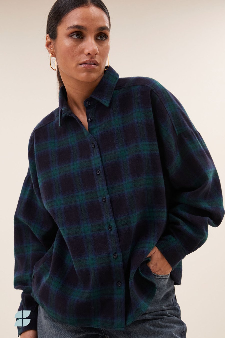 Image of 1-Blusa jada check blouse | bottle green check