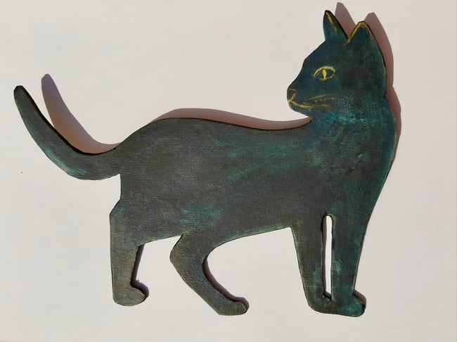 SALE Blue cat wall hanging ~ standing cat