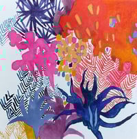 Dark blue palm original watercolour and gouache painting 