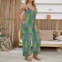 Image 2 of Women's Green Fern Print- Pleated Cami, Pocket Wide Leg Jumper- 
