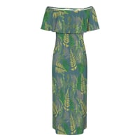 Image 4 of Women's Green Fern Print- Off-the-Shoulder Ruffled Maxi Dress