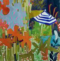Striped umbrella small original watercolour and gouache painting 